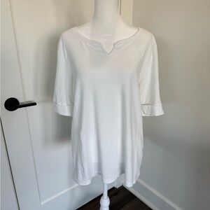 Ellen Tracy White Notch Neck Cotton Blend Top – Size XL
